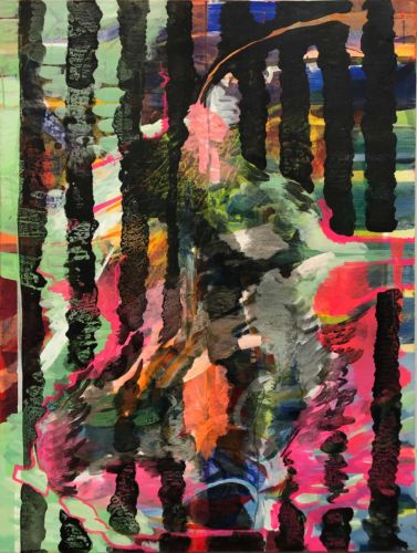 GS667_2019-SHEN-(PINK-WITH-BLACK-STRIPES,-lotus),48_-x-36_,-acrylic-on-canvas,-2019